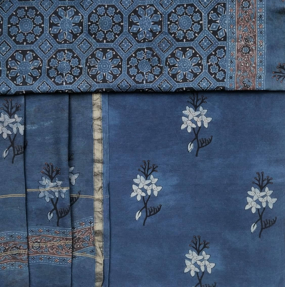 2pc Orange handloom maheshwari block print cotton silk dress material –  GoCoop
