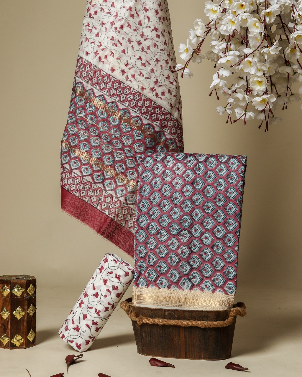 Unstitched Handblock Print Maheshwari Dress Materials, Salwar Suits Online  Shopping